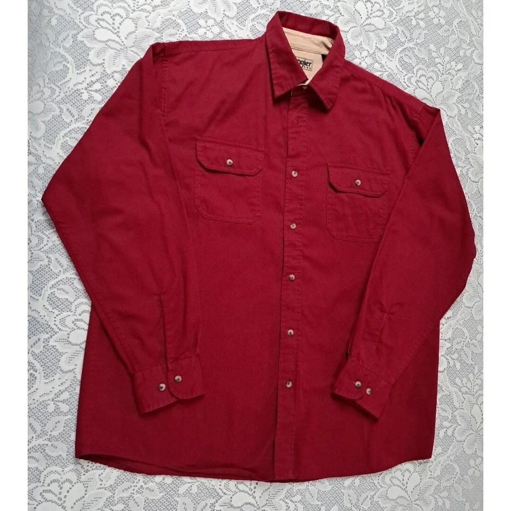 Men's Wrangler Hero Brushed Cotton Button‎ Up Long Sleeve Men's Shirt Size Large